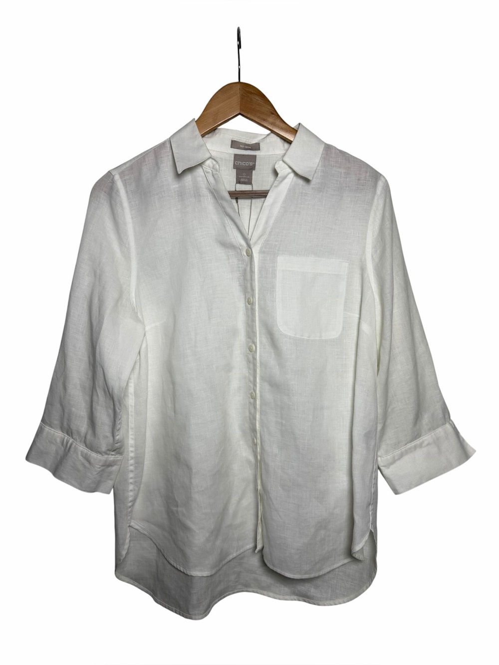 Chico’s No Iron 100% Linen White Button Front Shirt NWT Size Small 4/6